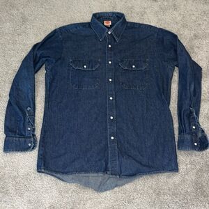 Red Kap heavy Denim Jeans Western Cowboy Snap LA work rockabilly shirt L Long